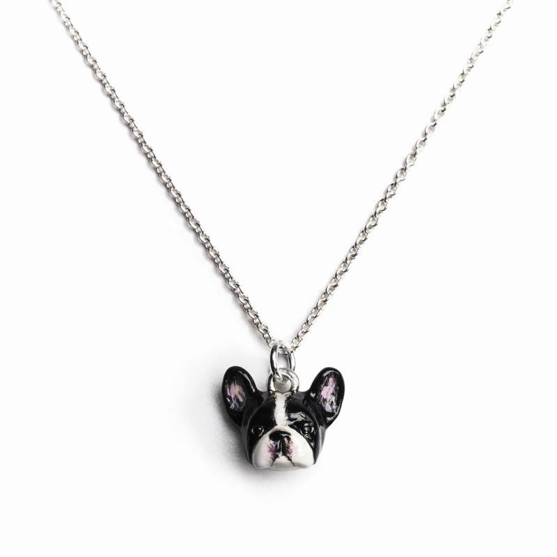 Dog Fever Sterling Silver Enamelled French Bulldog Muzzle Necklace D