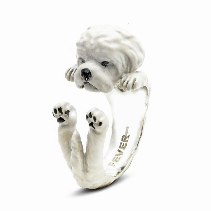 Dog Fever Sterling Silver Enamelled Maltese Hug ring D