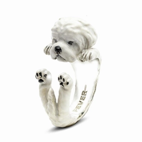 Dog Fever Sterling Silver Enamelled Maltese Hug ring D