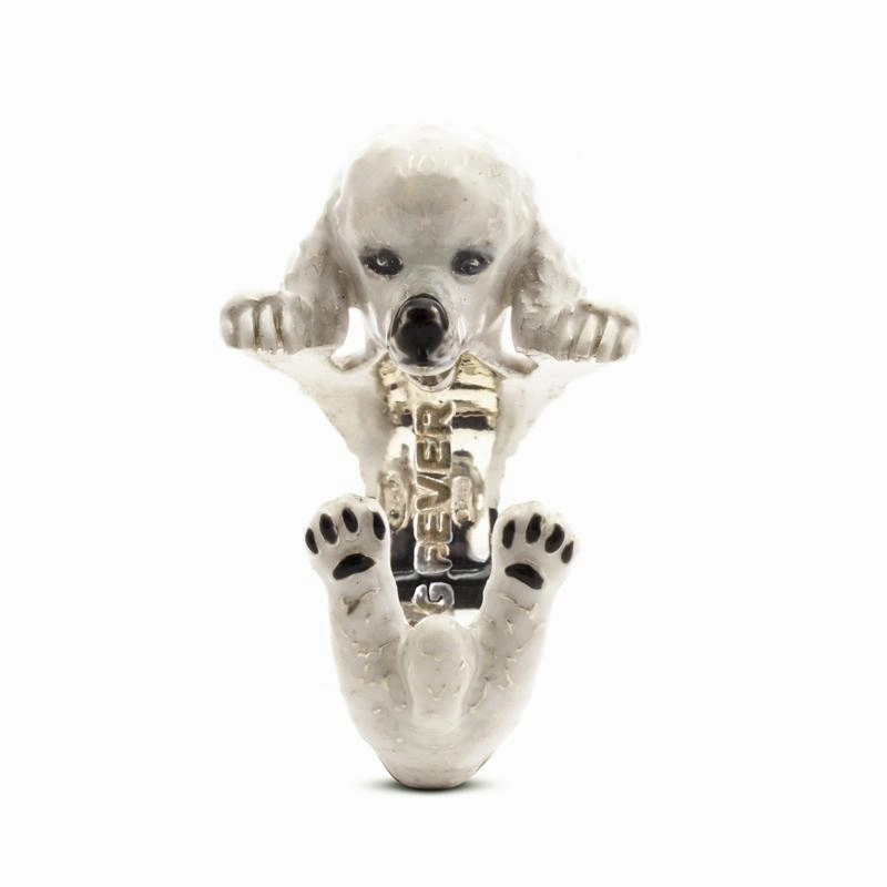 Dog Fever Sterling Silver Enamelled Poodle Hug Ring