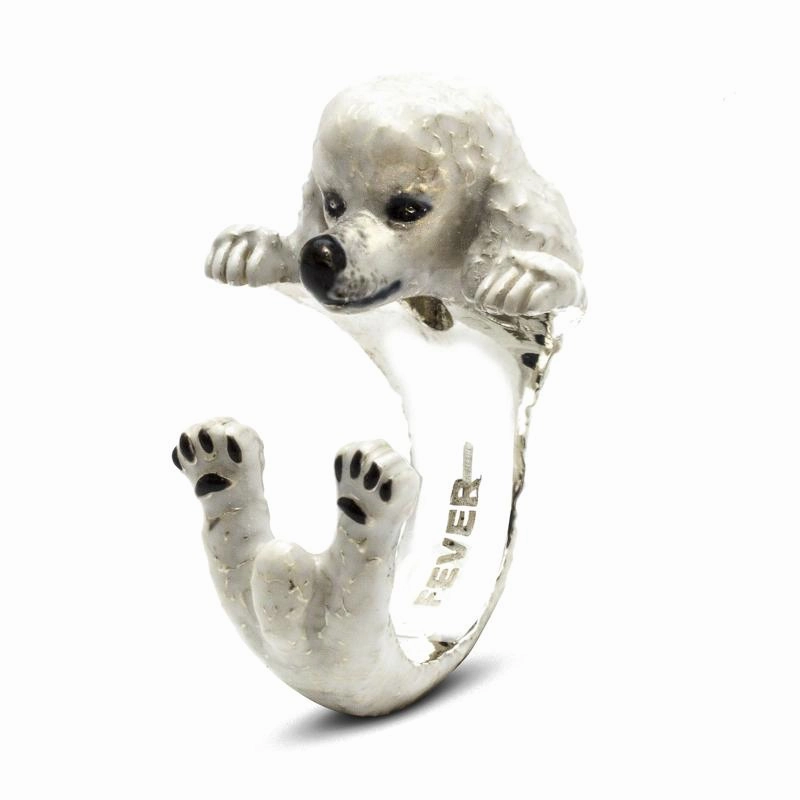 Dog Fever Sterling Silver Enamelled Poodle Hug Ring