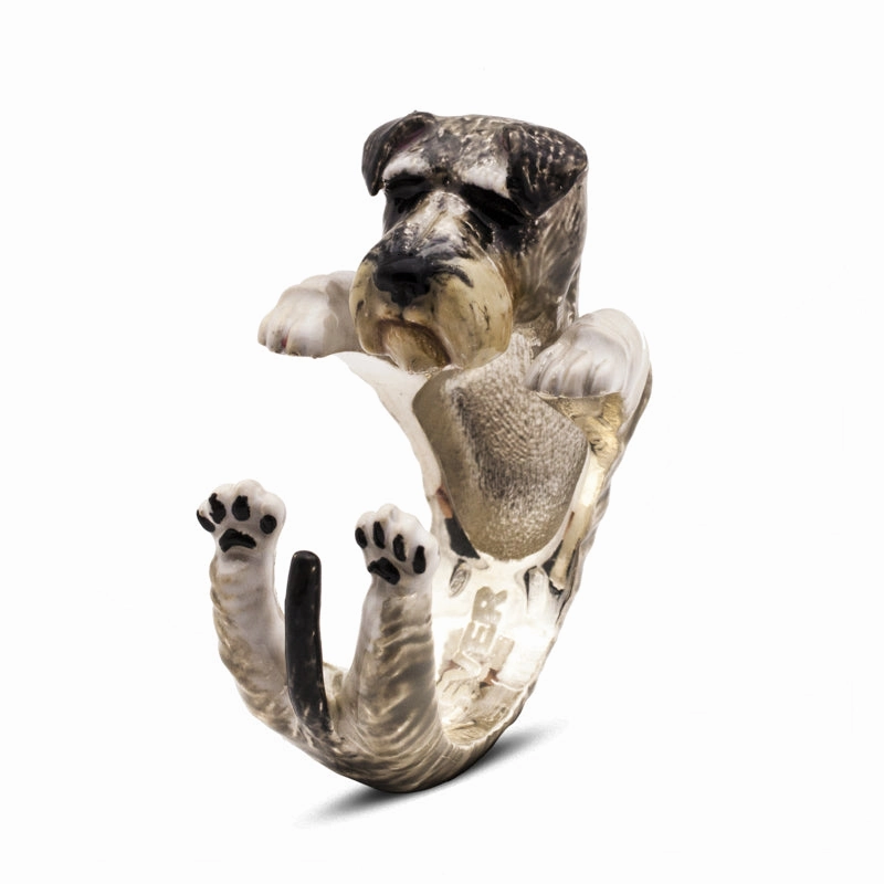 Dog Fever Sterling Silver Enamelled Schnauzer Hug Ring