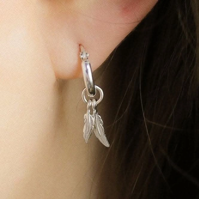 Double Feather Small Hoop Earrings SEH584