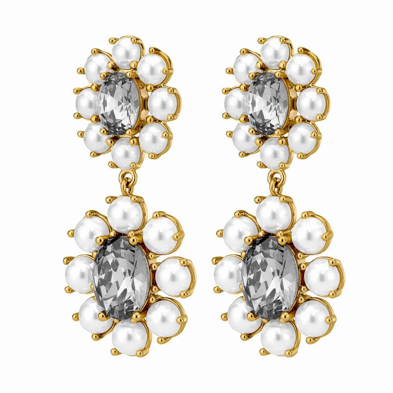 Dyrberg/Kern - Lina Gold Earrings White Pearl & Grey