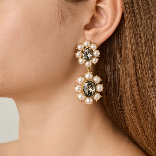 Dyrberg/Kern - Lina Gold Earrings White Pearl & Grey