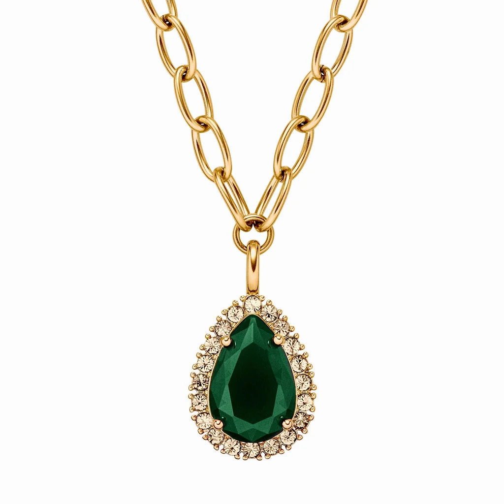 Dyrberg/Kern - Metta Gold Necklace Emerald Green & Golden