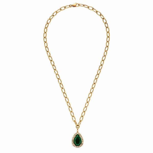 Dyrberg/Kern - Metta Gold Necklace Emerald Green & Golden