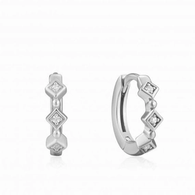 Ear We Go Rhodium Sparkle Huggie Hoops E023-01H