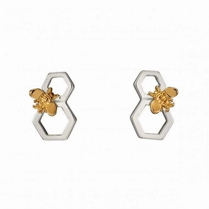 Elements Silver Honeycomb And Bee Silver Yellow Gold Earrings E5676