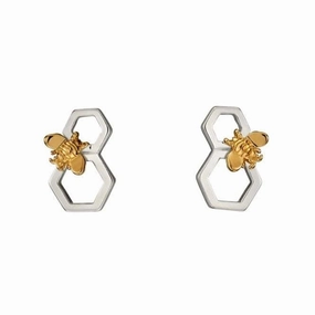 Elements Silver Honeycomb And Bee Silver Yellow Gold Earrings E5676
