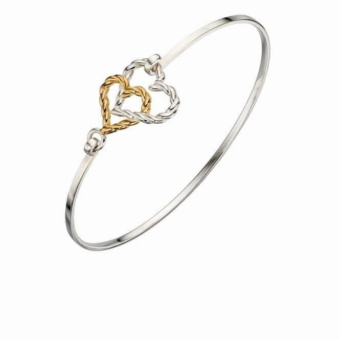 Elements Silver Yellow Gold Plate Rope Heart Bangle B5006