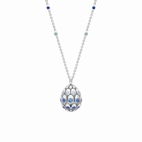 Faberg Cosmic Curve 18ct White Gold 3.26ct Sapphire Egg Pendant