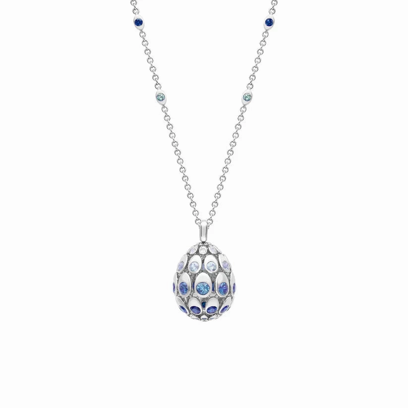 Faberg Cosmic Curve 18ct White Gold 3.26ct Sapphire Egg Pendant