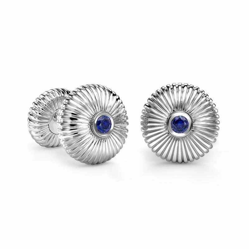 Faberge 18ct White Gold Sapphire Fluted Cufflinks