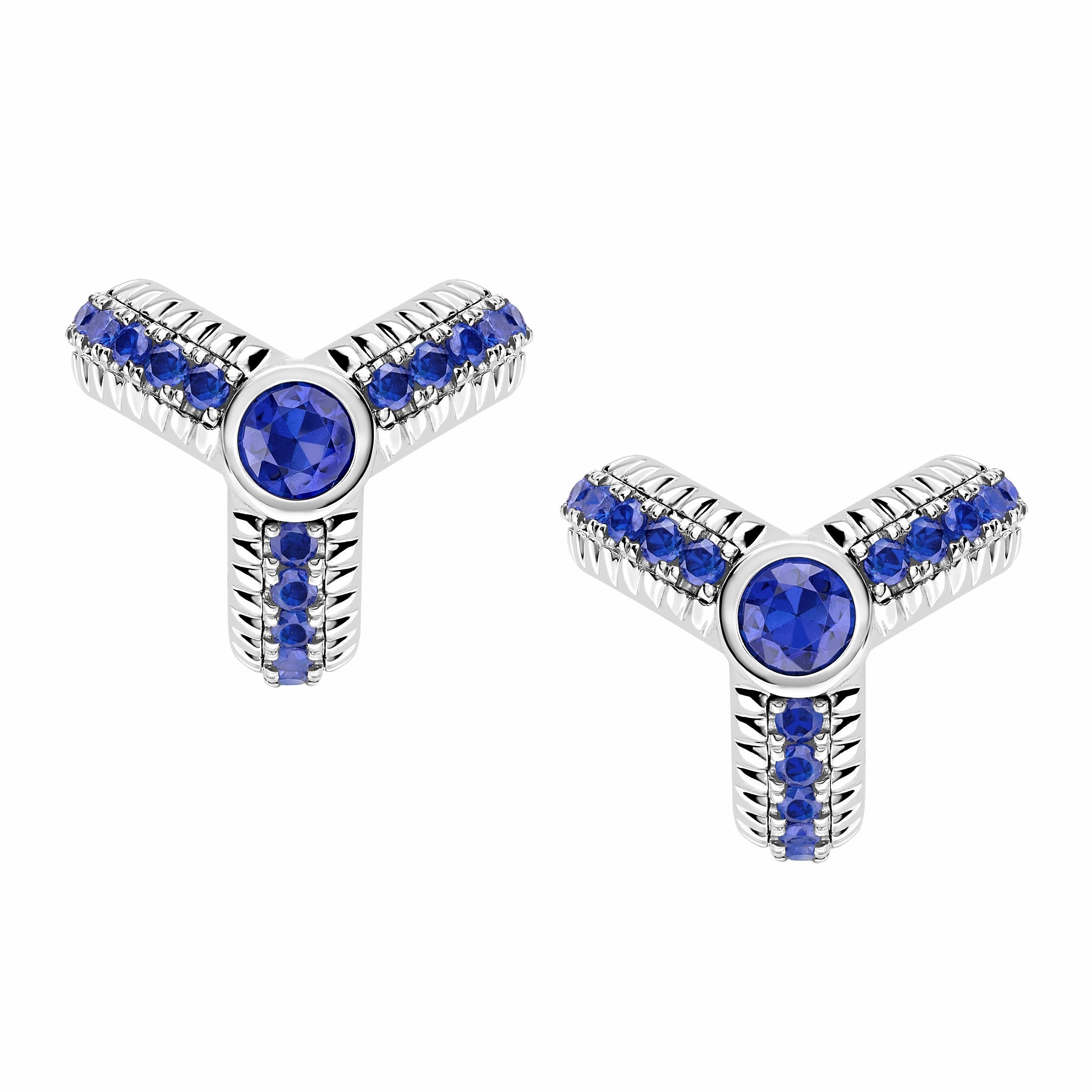 Faberge Colours of Love 18ct White Gold Sapphire Fluted Trio Earrings