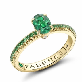 Faberge Colours of Love 18ct Yellow Gold Emerald Tsavorite Garnet Fluted Ring