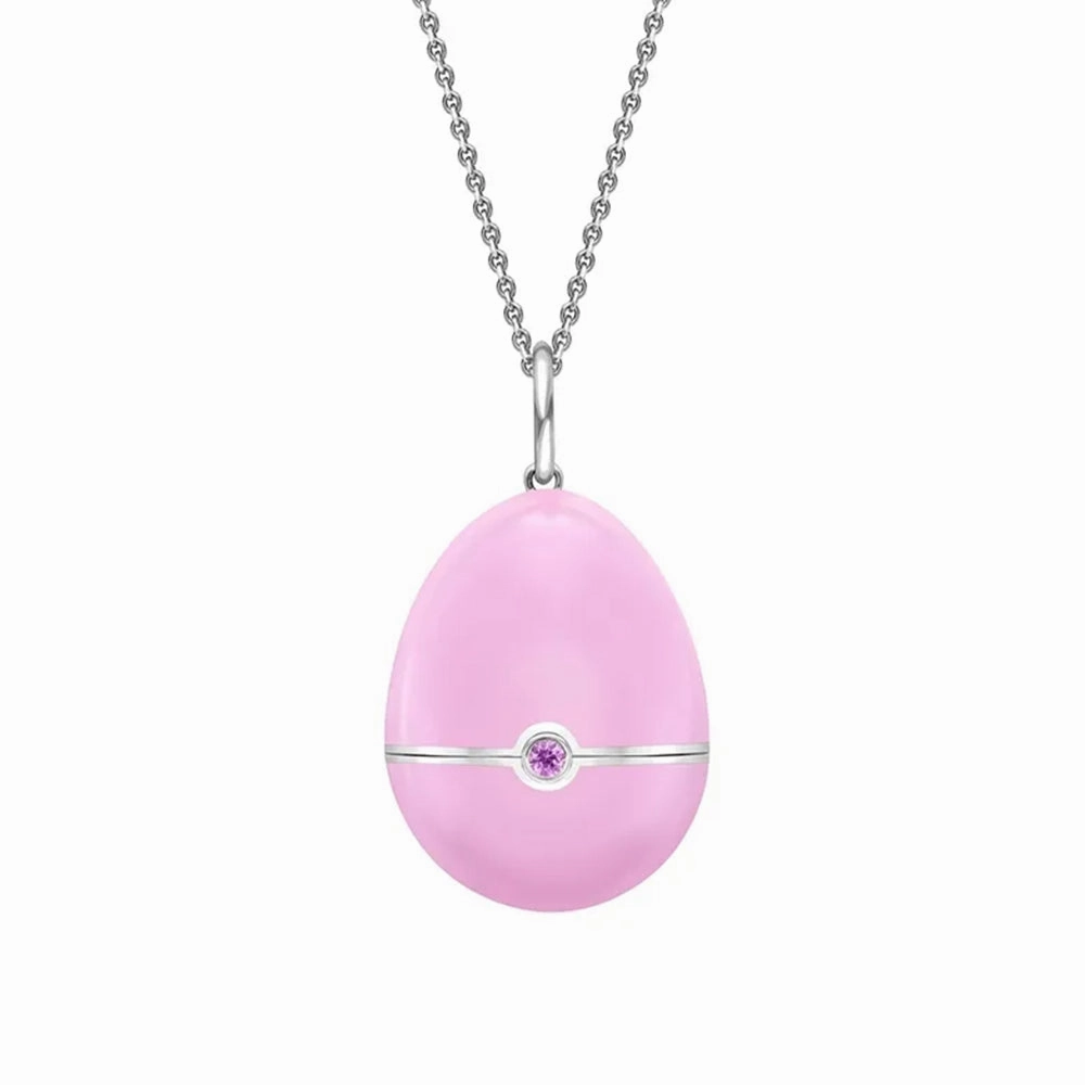 Faberge Essence 18ct White and Yellow Gold Sapphire Pink Lacquer Teddy Surprise Locket