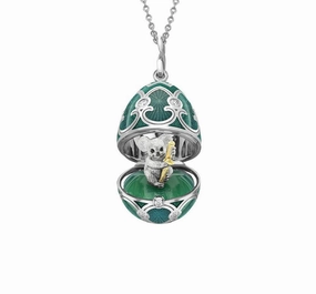 Faberge Heritage White Gold Diamond & Green Guilloch Enamel Koala  Surprise Locket