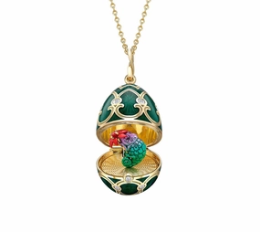 Faberge Heritage Yellow & White Gold Diamond & Green Guilloch Enamel Chameleon Surprise Locket