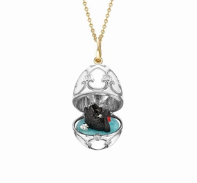 Faberge Heritage Yellow and White Gold Diamond & White Guilloch Enamel Black Swan Surprise Locket