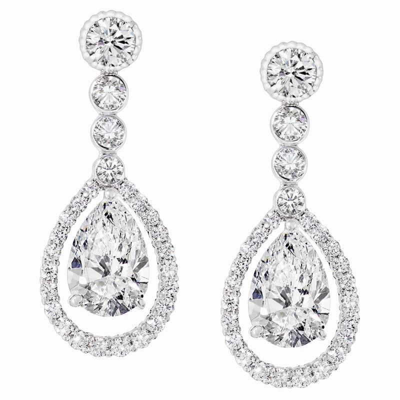 Faberge Platinum Diamond Fluted Teardrop Earrings
