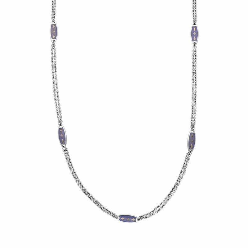 Faberge Victor Mayer 18ct White Gold Blue Enamel Linked Chain Necklace