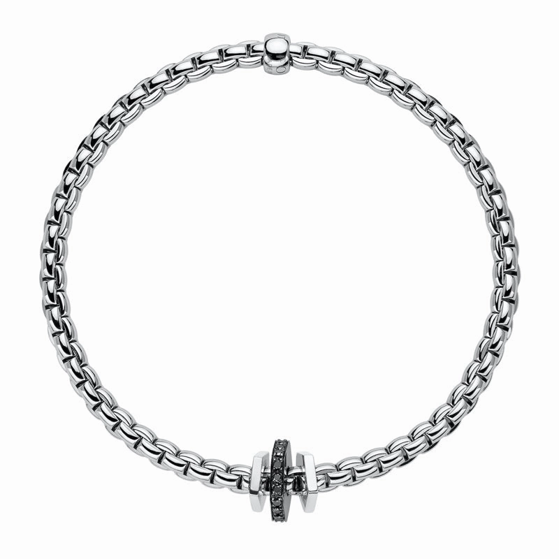 Fope Eka 18ct White Gold 0.16ct Diamond Black Rhodium Rondelle Bracelet