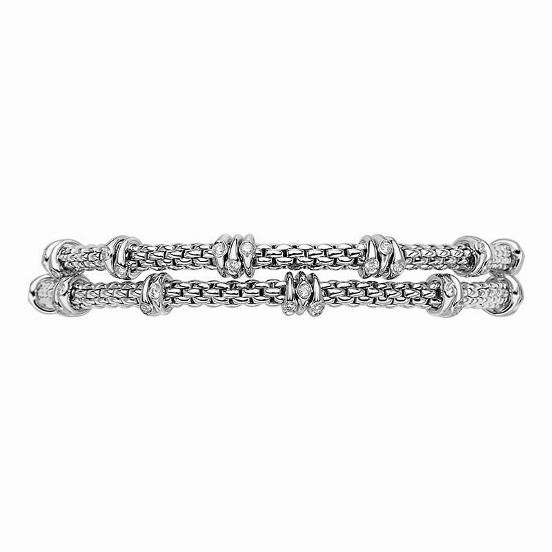 Fope Flex'it Prima 18ct White Gold 0.37ct Diamond Two Row Bracelet