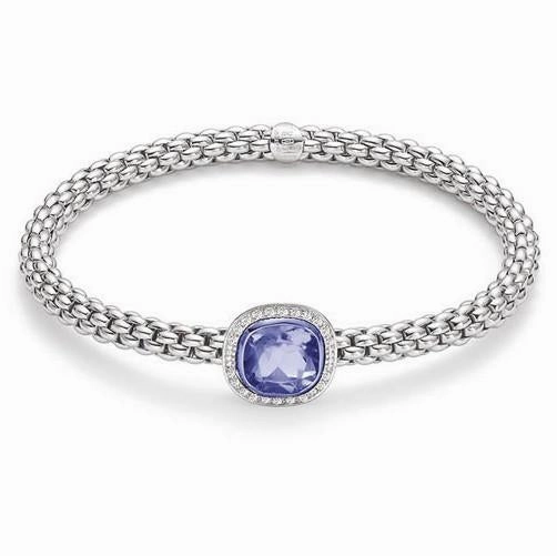 Fope Flex'It Solo 18ct White Gold 0.15ct Diamond Iolite Bracelet