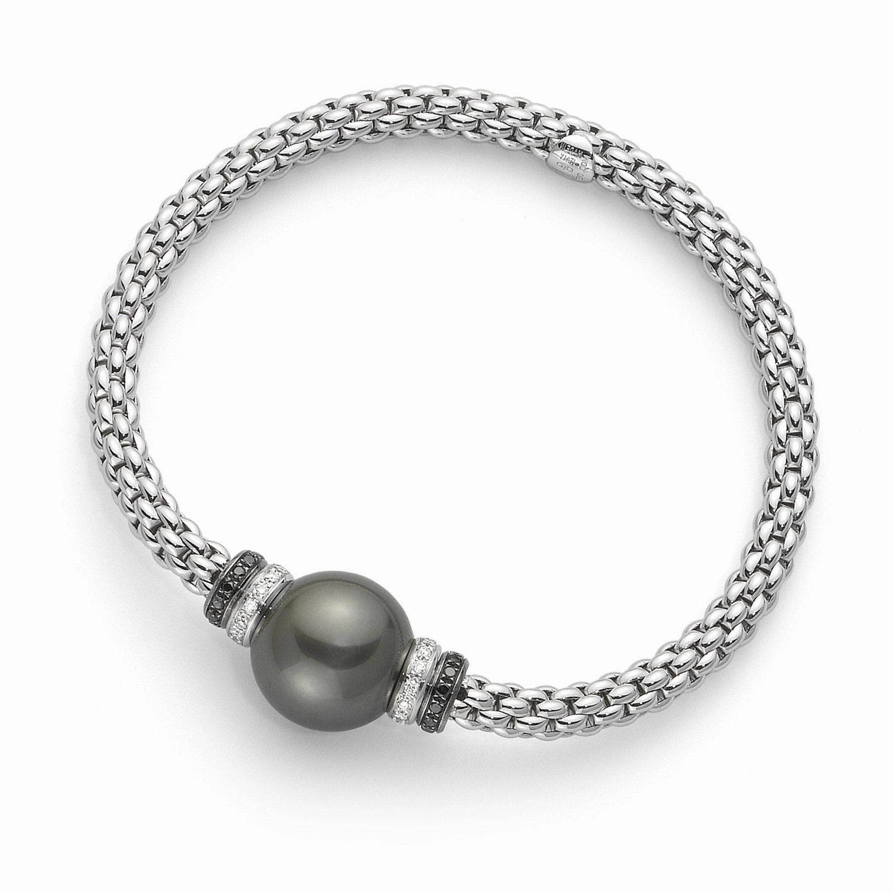 Fope Flex'It Solo 18ct White Gold Black And White Diamond Black Pearl Bracelet