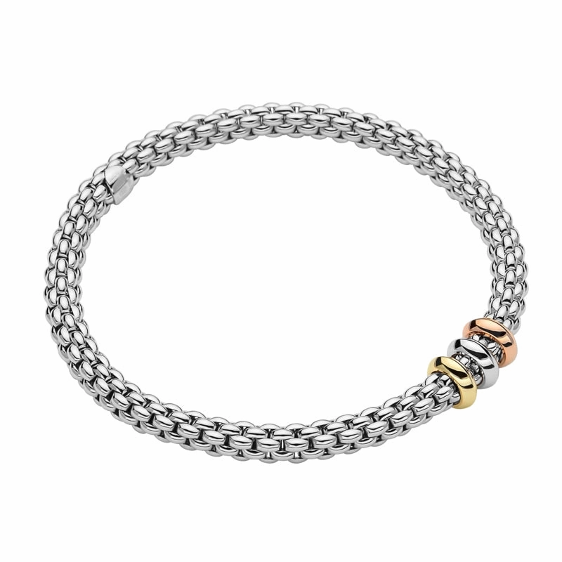 Fope Flex'it Solo 18ct White Gold Mixed Rondelle Bracelet D