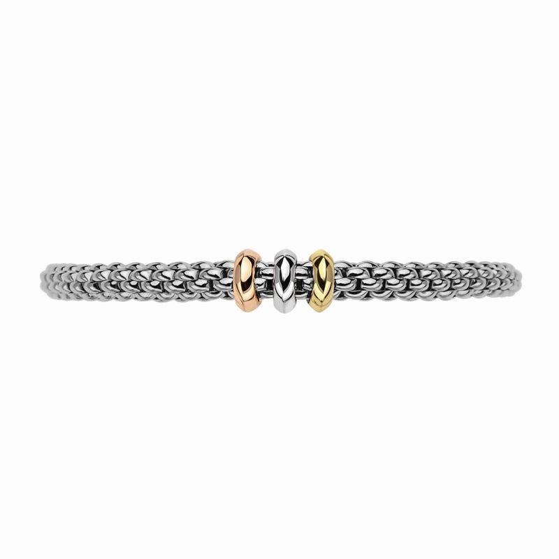 Fope Flex'it Solo 18ct White Gold Mixed Rondelle Bracelet D