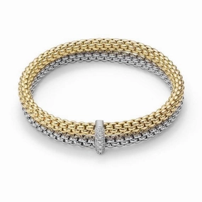 Fope Flex'it Solo 18ct White Yellow Gold 0.22ct Diamond Double Bracelet