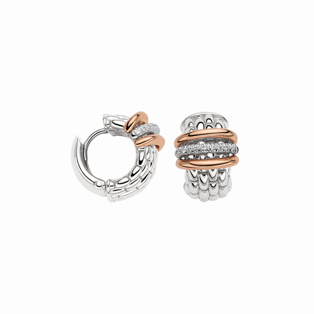 Fope Panorama 18ct White Gold 0.15ct Diamond Mixed Rondelle Small Hoop Earrings