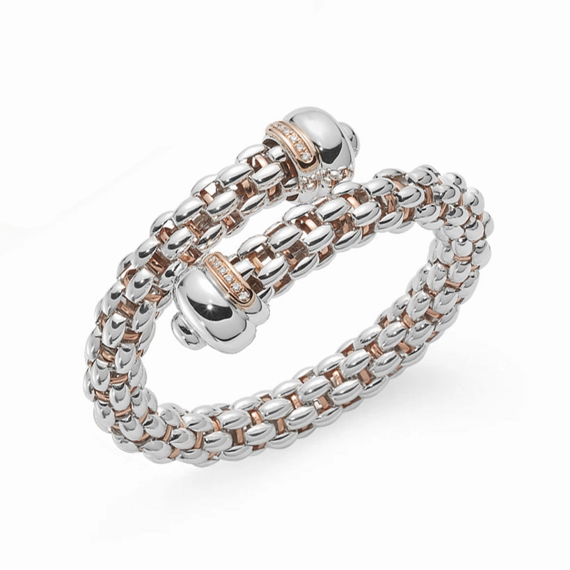 Fope Silverfope Sterling Silver Diamond Cross Over Bangle