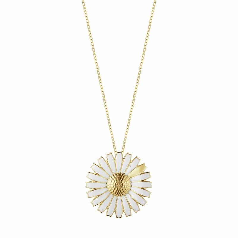 Georg Jensen Daisy 18ct Gold Vermeil Sterling Silver White Enamel Brooch Necklace