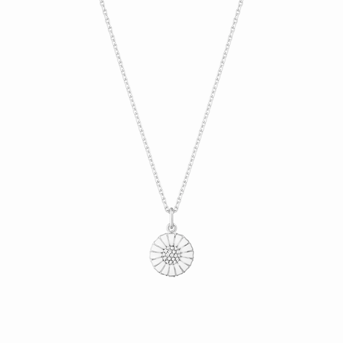 Georg Jensen Daisy Sterling Silver White Enamel Diamond Small Necklace D