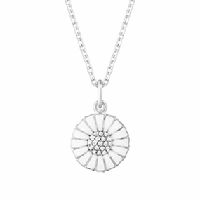 Georg Jensen Daisy Sterling Silver White Enamel Diamond Small Necklace D