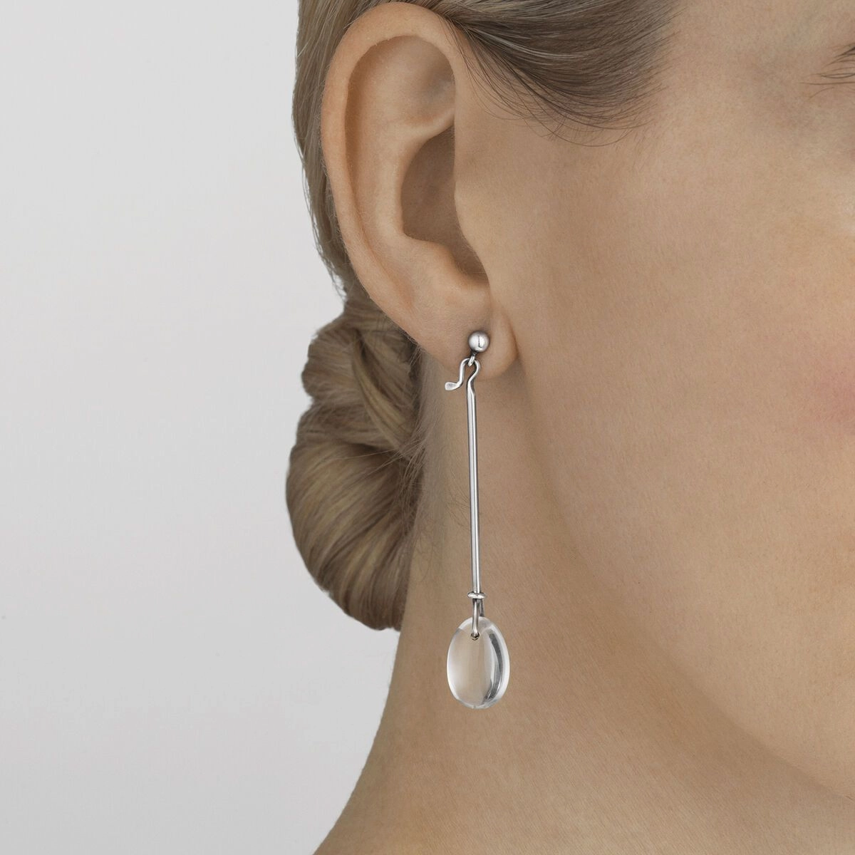 Georg Jensen Dew Drop Sterling Silver Rock Crystal Long Drop Earrings