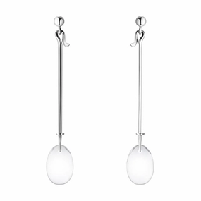 Georg Jensen Dew Drop Sterling Silver Rock Crystal Long Drop Earrings