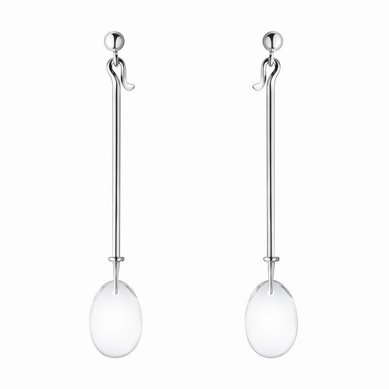 Georg Jensen Dew Drop Sterling Silver Rock Crystal Long Drop Earrings