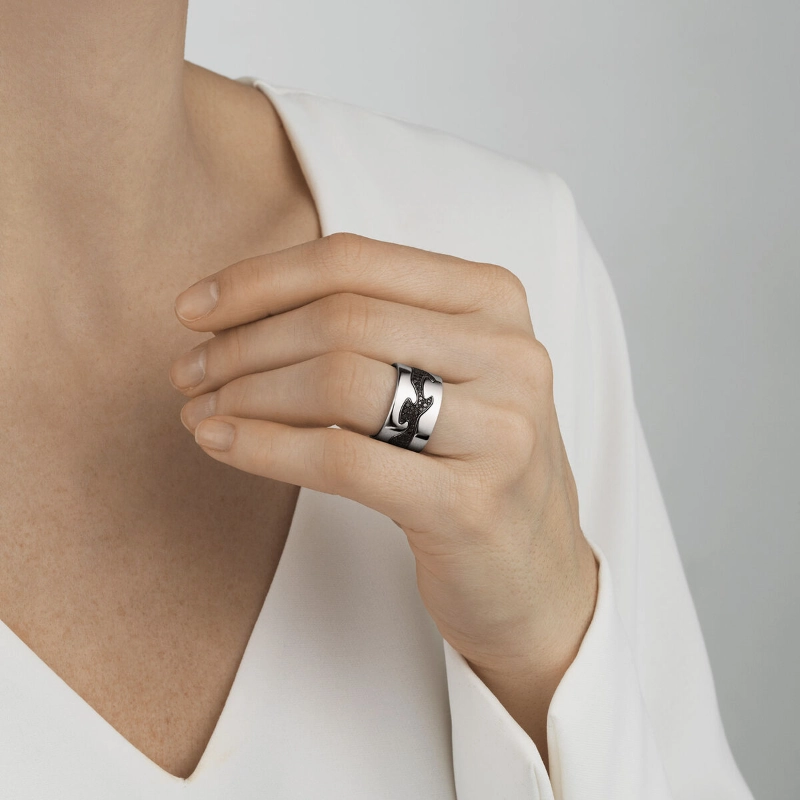 Georg Jensen Fusion 18ct White Gold Black Diamond Centre Ring D