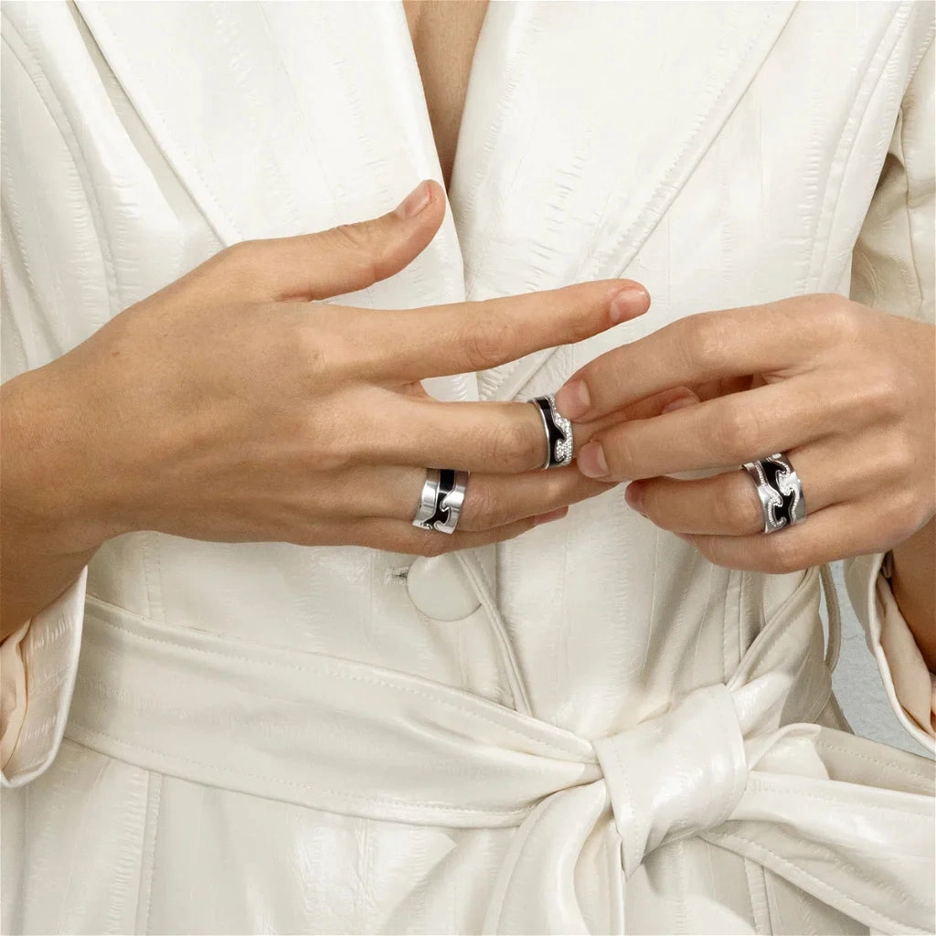 Georg Jensen Fusion 18ct White Gold Black Lacquer End Ring