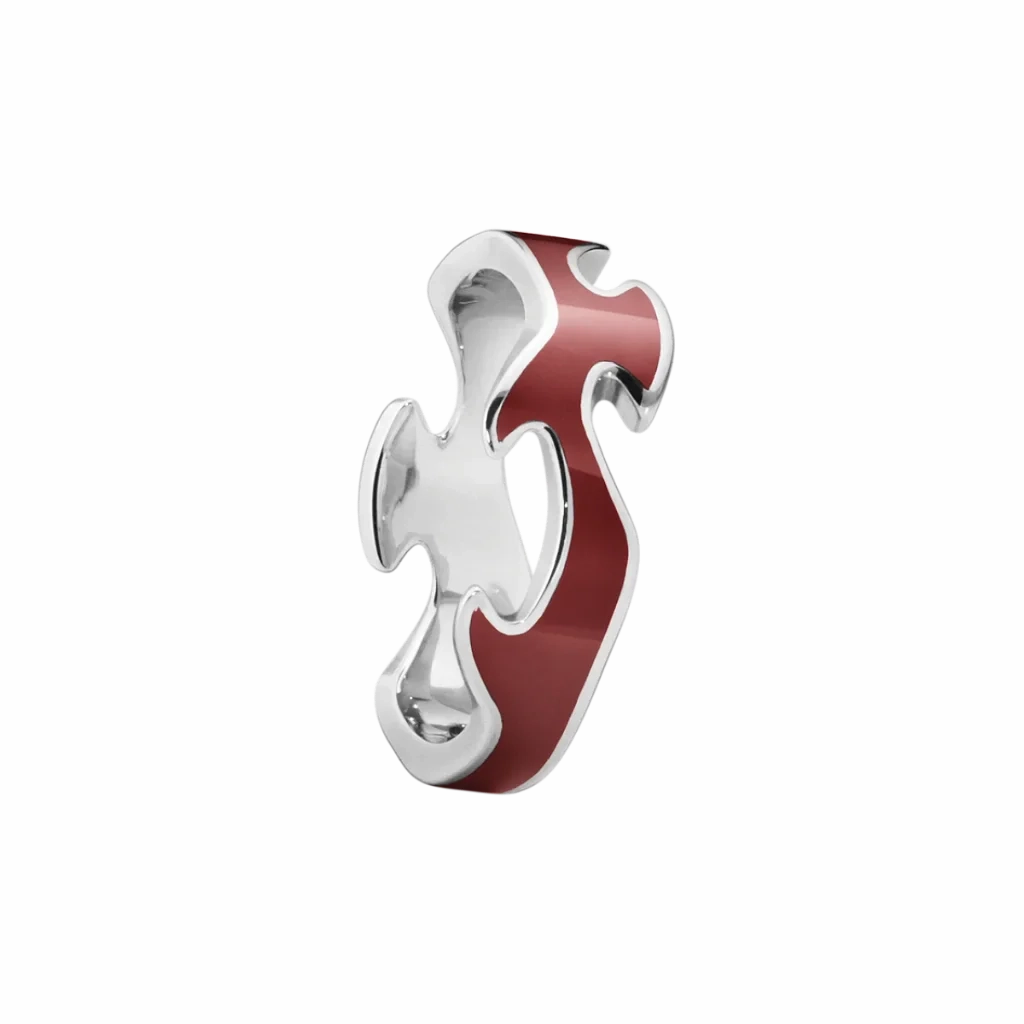 Georg Jensen Fusion 18ct White Gold Red Lacquer Centre Ring