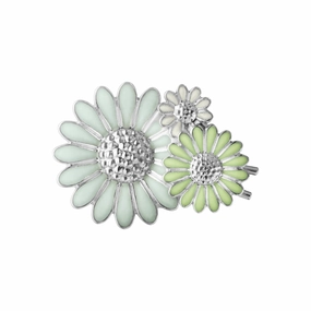 Georg Jensen Stine Goya Daisy Sterling Silver Green and White Enamel Hair Clip D