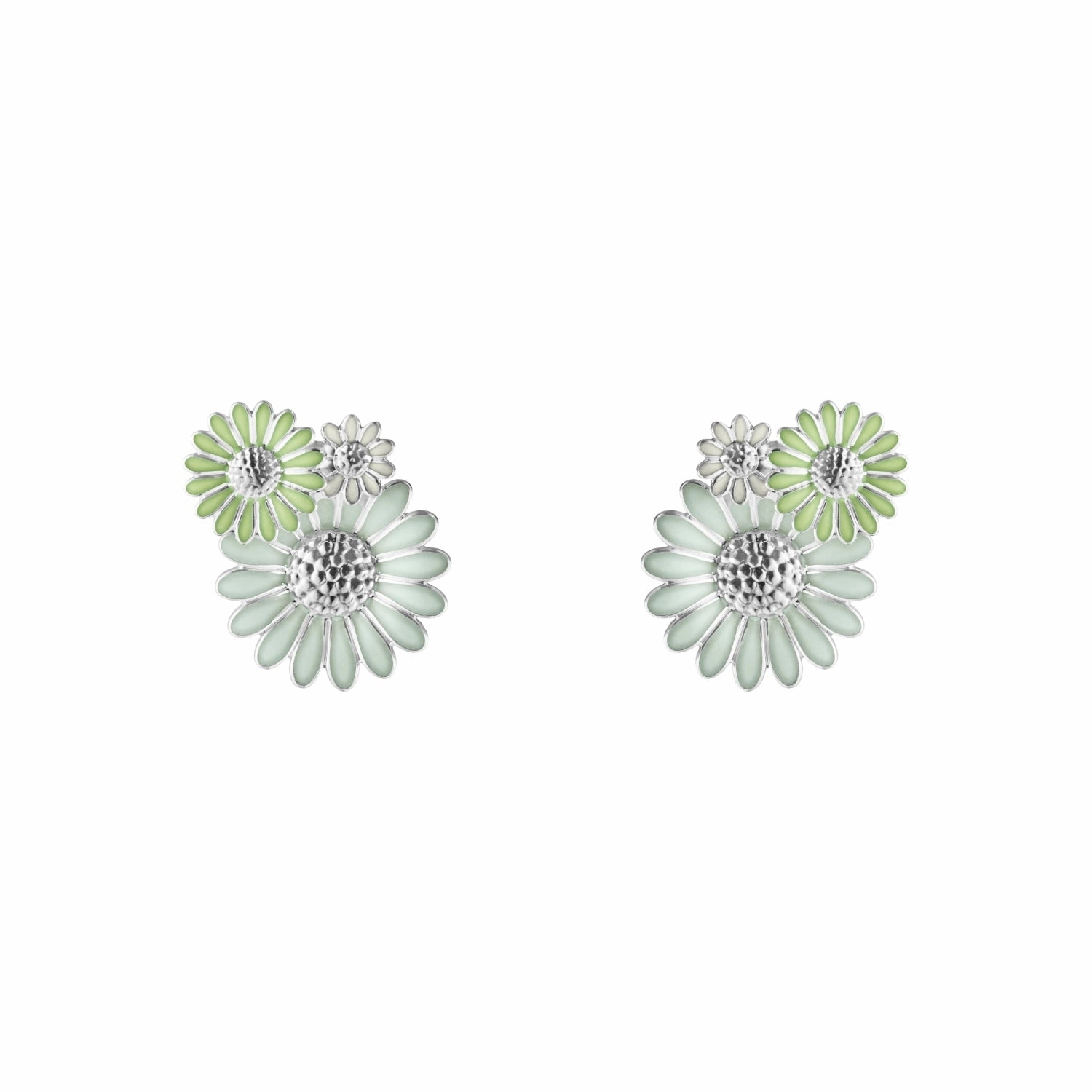 Georg Jensen Stine Goya Daisy Sterling Silver Green and White Enamel Large Stud Earrings D
