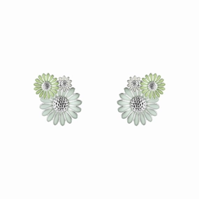 Georg Jensen Stine Goya Daisy Sterling Silver Green and White Enamel Large Stud Earrings D