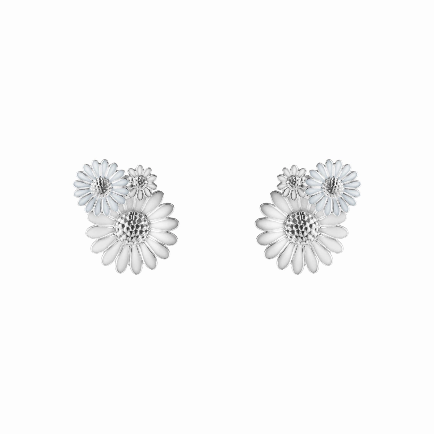 Georg Jensen Stine Goya Daisy Sterling Silver White Enamel Large Stud Earrings D