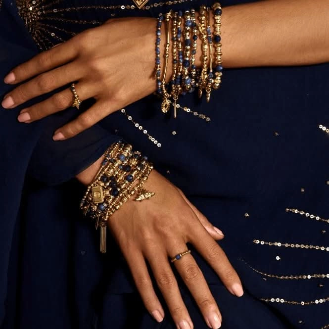 Gold And Silver Corrugated Disc Sodalite Bracelet GMBSCD