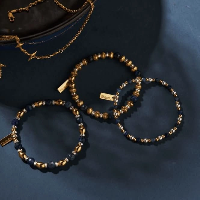 Gold And Silver Corrugated Disc Sodalite Bracelet GMBSCD